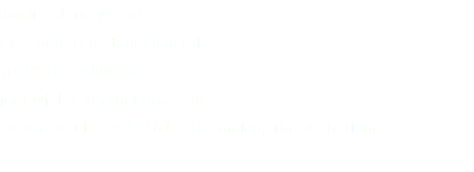 Jordi H.J. de Weerd Président Directeur Générale
Tel 0031-624696966
jordi@jobo-international.com
De Kleine Elst 24 5246JH Rosmalen, The Netherlands
